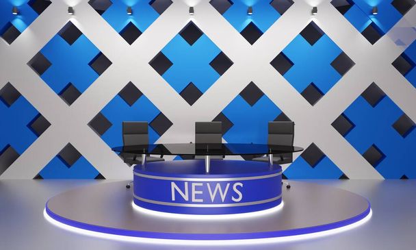tavolo e sedie in vetro sullo stand nel notiziario studio room.3d rendering. - Foto, immagini