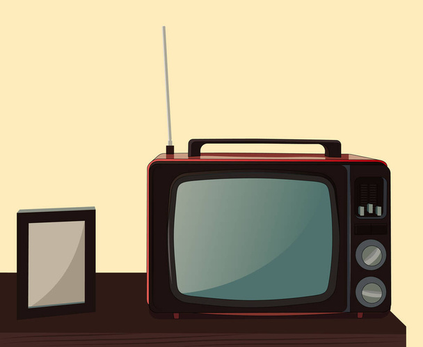 Vintage tema retrò di elettronica televisione piatto design icona logo illustrazione. - Vettoriali, immagini