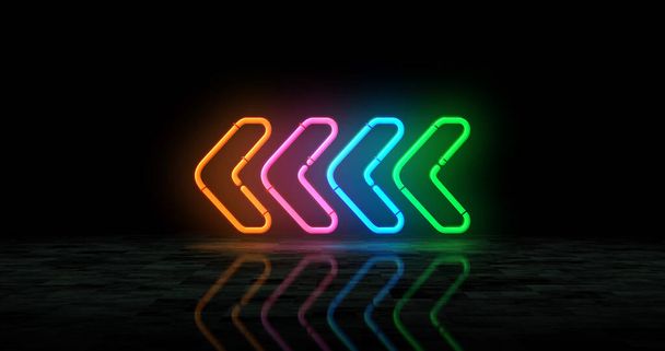 Arrow neon symbol. Direction and VJ arrows light color bulbs. Abstract concept 3d illustration. - Photo, Image
