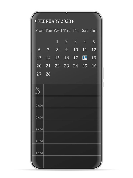 February 2023 calendar smartphone on a white background. Vector illustration. - Διάνυσμα, εικόνα