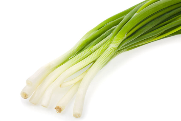 Green onion isolated on white background. Detail for design. design elements. macro. full focus. Background for business cards, postcards and posters. - Photo, Image