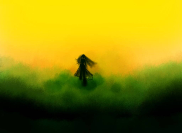silhouet van een jonge vrouw in een zwarte jurk, Kort van Depressie, wanhoop, hulpeloosheid, eenzaam, ontmoedigd. - Foto, afbeelding