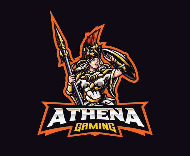Athena jumalatar maskotti logo suunnittelu. Sodan vektorikuvakuningatar. Logo kuva maskotti tai symboli ja identiteetti, tunnus urheilu tai e-urheilu pelaamista joukkue - Vektori, kuva