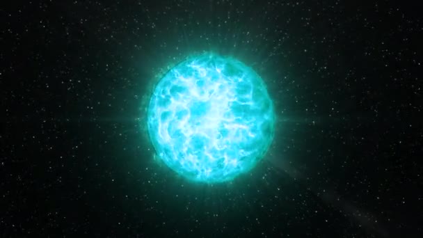 Boule lumineuse avec scintillement liquide. Motion. Le plasma énergétique scintille brillamment en boule 3D. Boule d'énergie scintillante dans l'espace avec des particules. - Séquence, vidéo