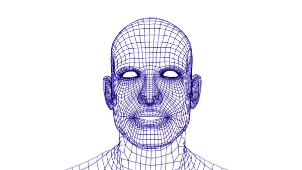 Sprechender menschlicher Kopf. Sprechender Maschenkopf. Netzkopf-Gespräch. 3D-Animation. - Filmmaterial, Video