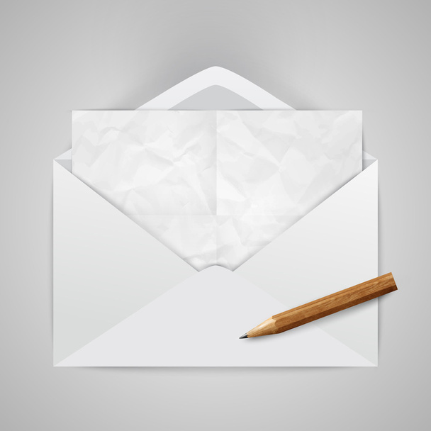 Envelope with paper and pencil - Вектор,изображение