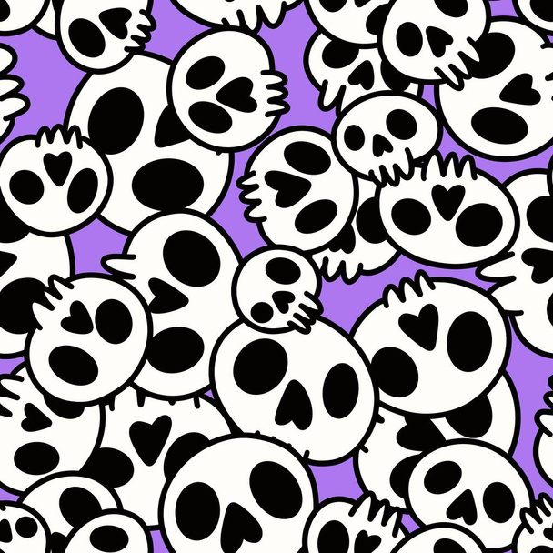 Cartoon doodle seamless Halloween skulls pattern for wrapping paper and clothes print and kids accessories and fabrics and notebooks and textiles. High quality illustration - Fotoğraf, Görsel