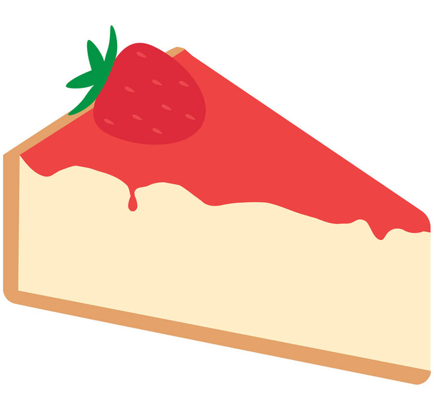 Fromage tranche icône sur fond blanc. Gâteau au fromage avec panneau aux fraises. style plat. - Vecteur, image