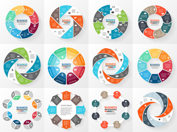 Vector circle arrows infographics set. Template for diagram, graph, presentation and chart. Business concept with 8 options, parts, steps or processes. Abstract background. - Vector, Image