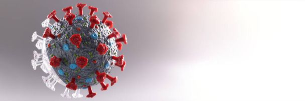 Κοντινό πλάνο του τεχνητού μοντέλου μόλυνσης από τον ιό της στέψης. Νέα στελέχη της έννοιας covid19 - Φωτογραφία, εικόνα