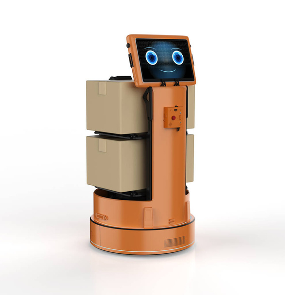 3D рендеринг складских роботов или роботов помощник нести коробки - Фото, изображение