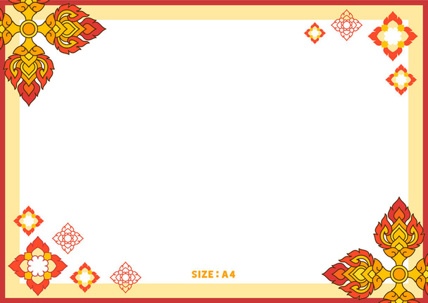 Тайский узор Филигранные украшения границы красный цветок рамка A4 шаблон векторной иллюстрации - Вектор,изображение