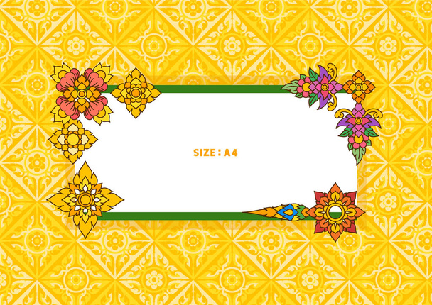 Тайский узор Филигранные украшения рамка цветок A4 шаблон векторной иллюстрации - Вектор,изображение