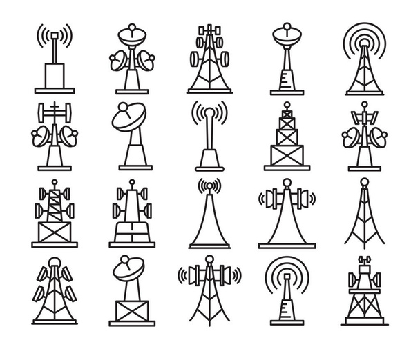 radio mast and network tower icons set - Vector, Image