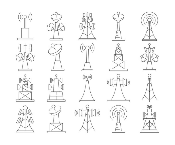 transmitter tower and radio mast icons set thin line illustration - Vector, Image