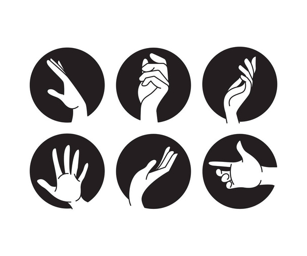 gestos de la mano en círculo conjunto línea ilustración - Vector, imagen