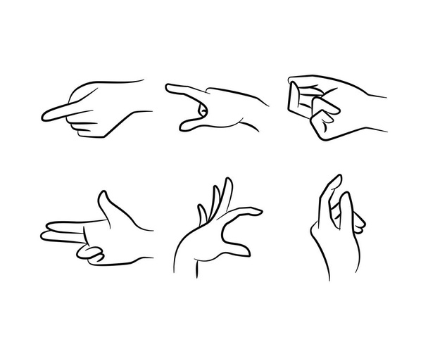hand gestures set hand drawn line illustration - Vector, Image