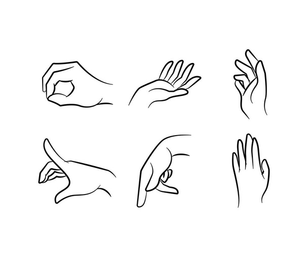 handgebaren set hand getrokken lijn illustratie - Vector, afbeelding