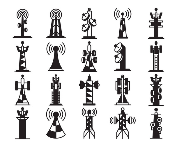 radio mast and signal icons set - Vector, Image