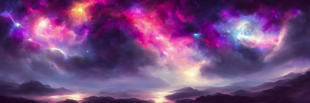 Space background with stardust and shining stars. Realistic colorful cosmos. Banner size. High quality 3D - Photo, Image