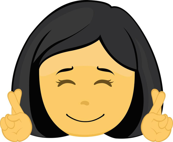 Εικονογράφηση διάνυσμα emoji μια κίτρινη γυναίκα κινουμένων σχεδίων σταυρώνουν τα δάχτυλά της - Διάνυσμα, εικόνα