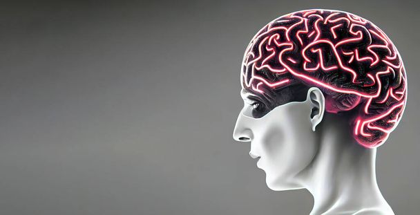 a Man hoofd silhouet met gloeiende synapsen in brainfondo - Foto, afbeelding