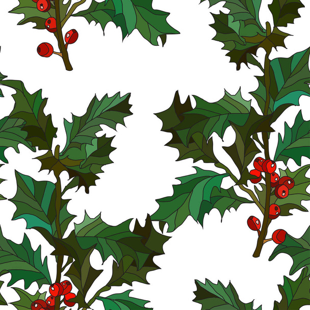 Elegant seamless pattern with holly berries, design elements. Floral  pattern for invitations, cards, print, gift wrap, manufacturing, textile, fabric, wallpapers - Vetor, Imagem