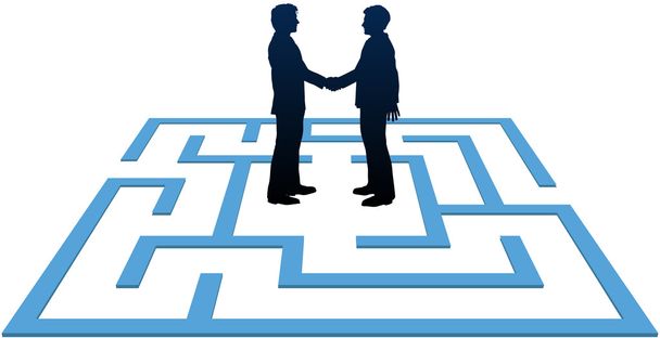 Business meeting find maze solution - Vector, Image