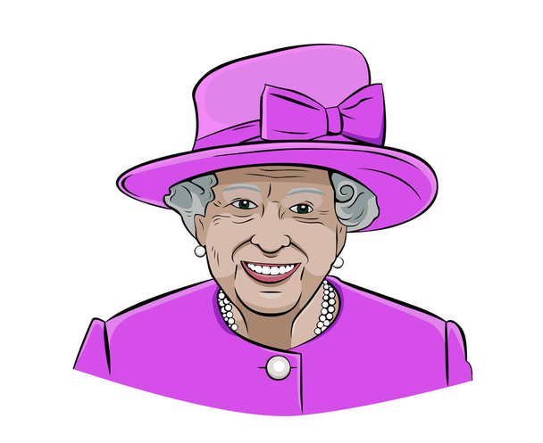 Queen Elizabeth Purple Suit Face Portrait Britisches Vereinigtes Königreich National Europe Country Vector Illustration Abstraktes Design - Vektor, Bild
