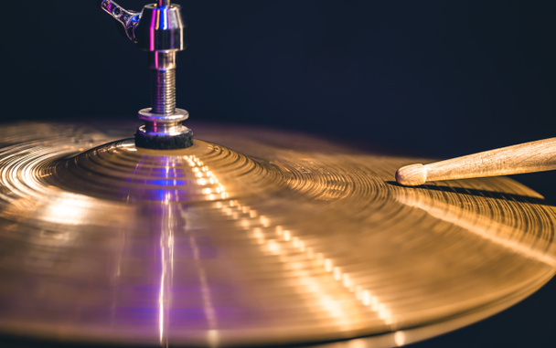 Close up of a drum cymbal, part of a drum kit copy space. - Фото, изображение