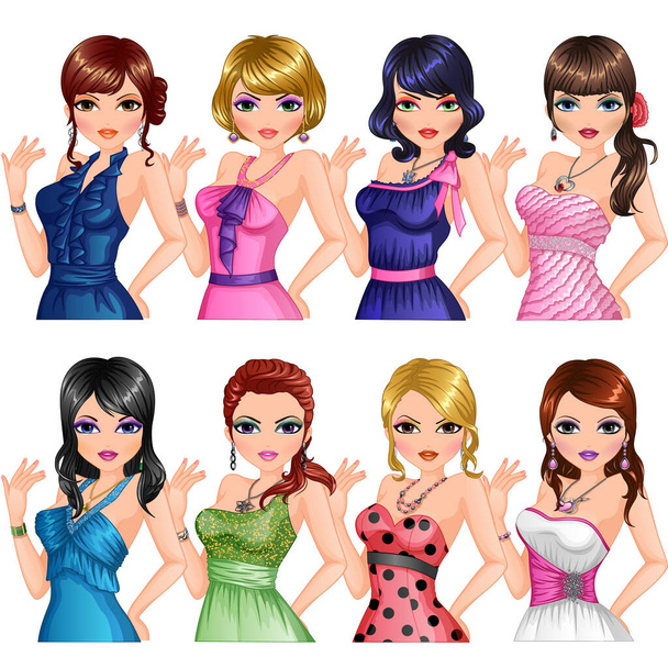 Beauty Salon Girly Cartoon Character Set. Vektorová ilustrace - Vektor, obrázek
