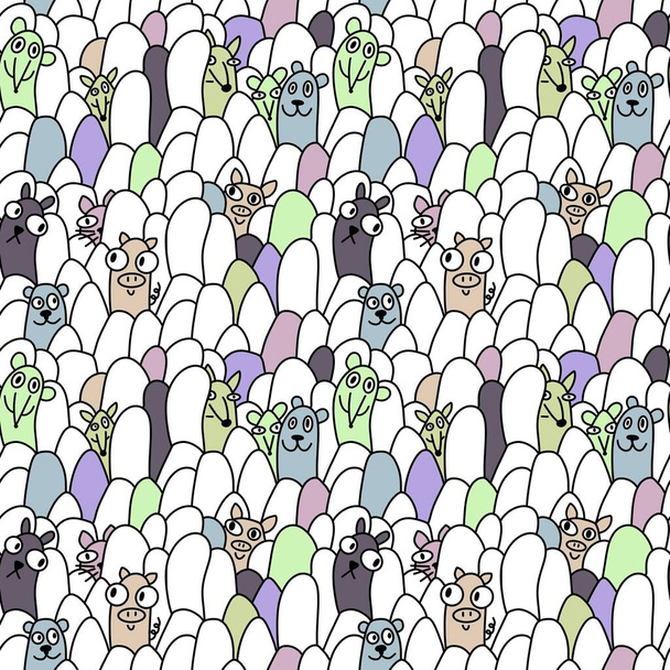 Cartoon animals and stones seamless doodle monsters pattern for wrapping paper and kids clothes print and Halloween accessories and study notebooks and fabrics and linens. High quality illustration - Foto, Bild