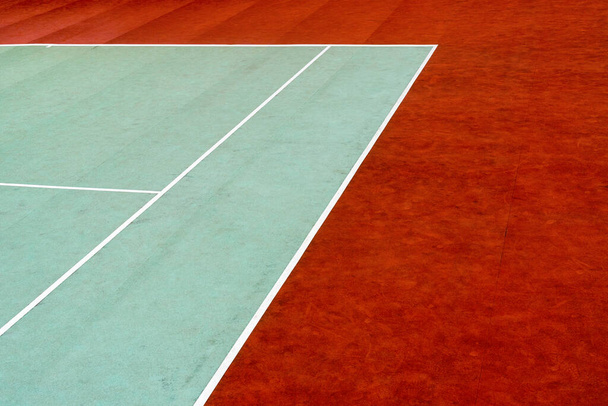 Outdoor tennis court. Surface outside back and side lines. Diagonal View. - Photo, image