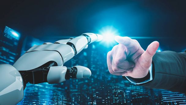 Robot futurista inteligencia artificial revolucionario desarrollo de la tecnología de IA y el concepto de aprendizaje automático. Investigación científica biónica robótica global para el futuro de la vida humana. Gráfico de representación 3D. - Foto, Imagen