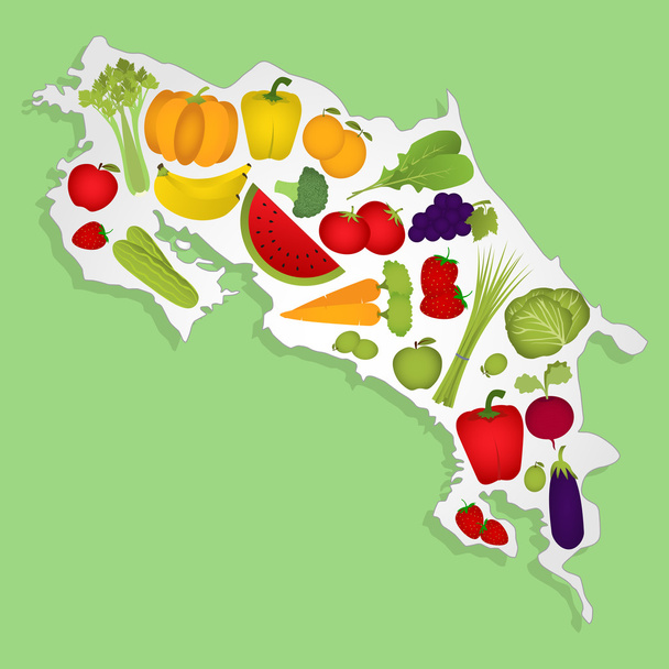 Map of Costa Rica with fruits - Vector, Image