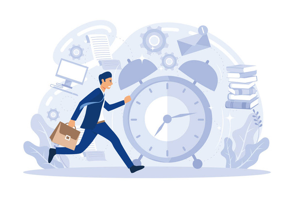 Businessmen running a race against time. Business concept. illustration in flat style. - Vector, Image