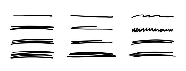 Hand drawn scribble lines. Doodle marker line stripes collection. Swift crossed and wavy underlines. Handmade scribble dividers. Vector illustration isolated on white background. - Vector, Image