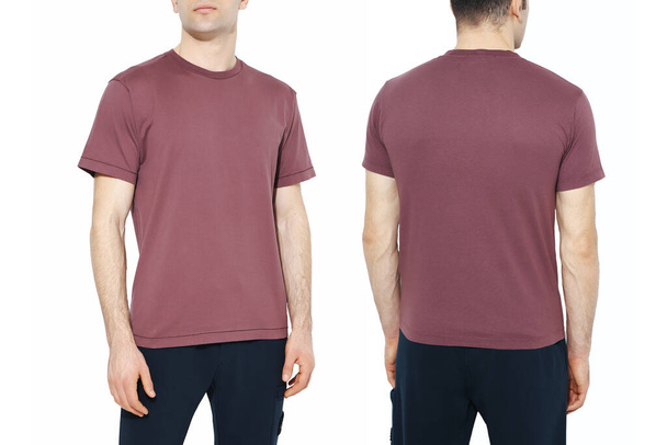 男性のTシャツのモックアップの2つの側面。デザインテンプレート.mokup - 写真・画像