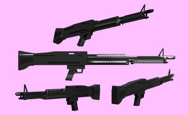 3d m60 mitragliatrice set automatico isolato su sfondo rosa. Illustrazione rendering 3d, percorso di ritaglio - Foto, immagini