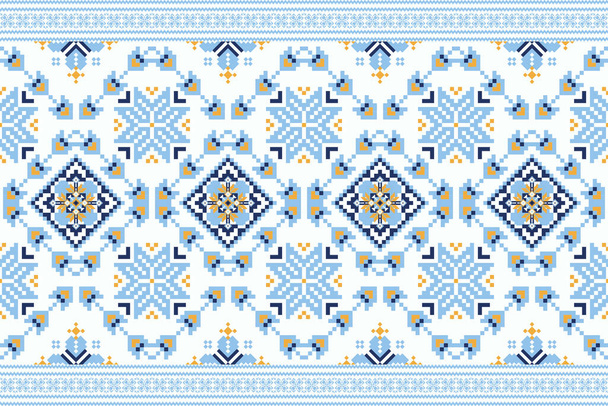 Kwiatowy haft krzyżykowy.geometria etniczny orientalny bezszwowy wzór tradycyjny.niebiesko-białe tło.Aztec styl abstrakcyjny wector.design dla tekstury, tkaniny, odzieży, owijania, dekoracji, dywan - Wektor, obraz