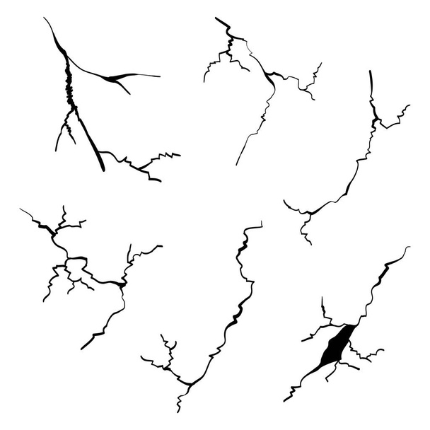 hand drawn cracked wall, ground, glass, egg. doodle break set. vector illustration - Vector, Image