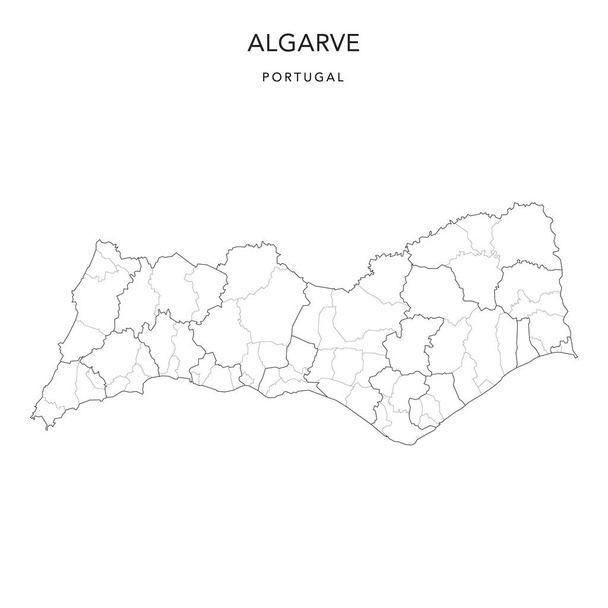 Verwaltungskarte der Algarve mit Gemeinden (Concelhos) und bürgerlichen Gemeinden (Freguesias) ab 2022 - Portugal - Vektorkarte - Vektor, Bild