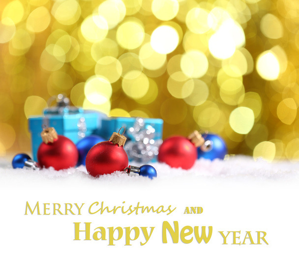 Christmas balls on bright background as greeting card - Фото, изображение