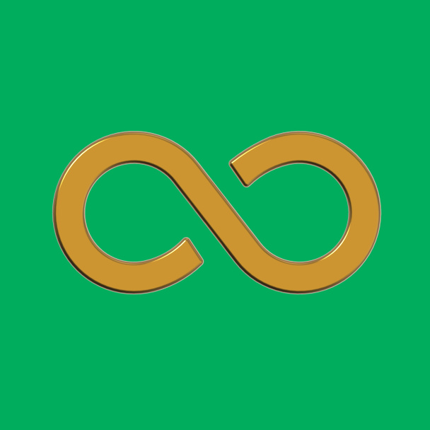El signo del infinito es dorado, aislado sobre un fondo verde. Símbolo del infinito. Imagen cuadrada. Imagen 3D. Renderizado 3D. - Foto, Imagen