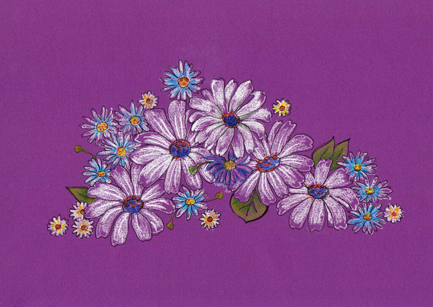 Composición floral sobre fondo lila. - Foto, imagen