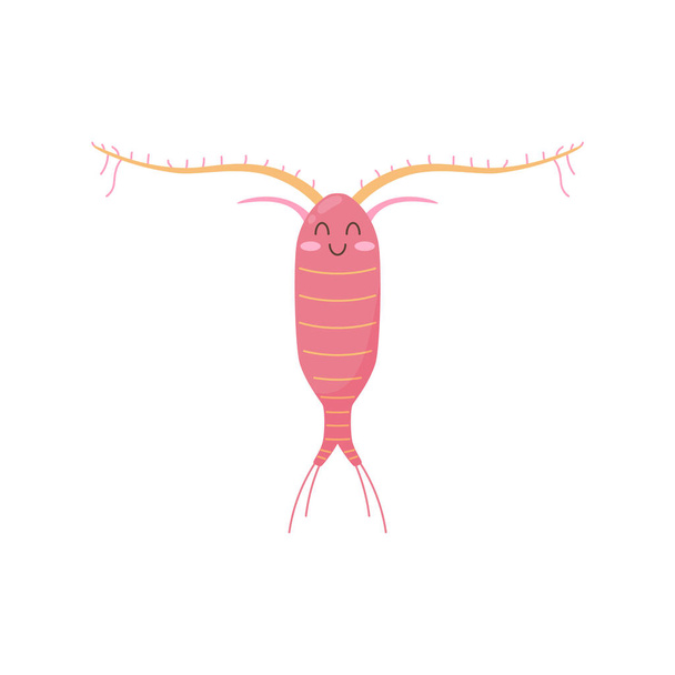 Smiling zooplankton, cartoon character - flat vector illustration isolated on whie background. Cute microscopic plankton animal drawing. Underwater life inhabitant. - Vektori, kuva