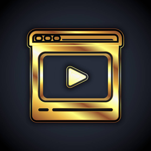 Gold Online play video icon isolated on black background. Film strip with play sign. Vector. - Vector, Image