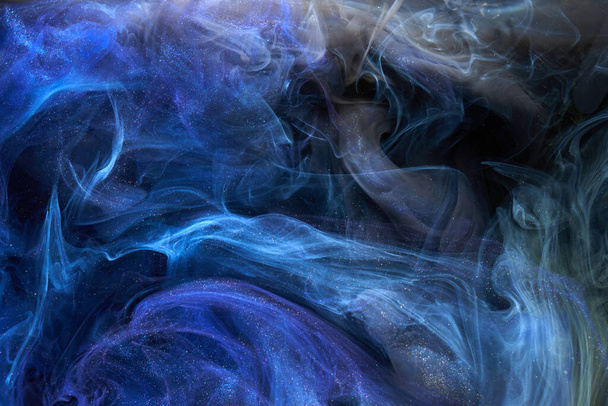 Liquid fluid art abstract background. Blue acrylic paint underwater, galactic smoke ocean - Fotó, kép