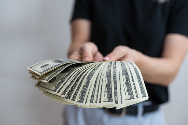 woman hands counting money, US dollars. - Fotó, kép