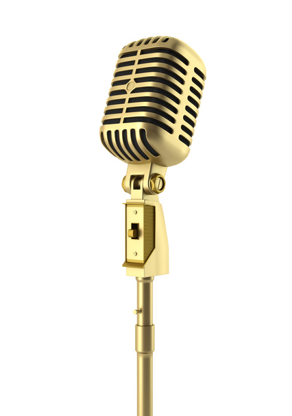 arany vintage mikrofon elszigetelt fehér background - Fotó, kép
